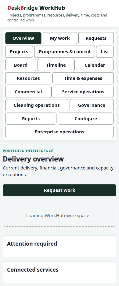 WorkHub validated release-candidate interface at Mobile 390px